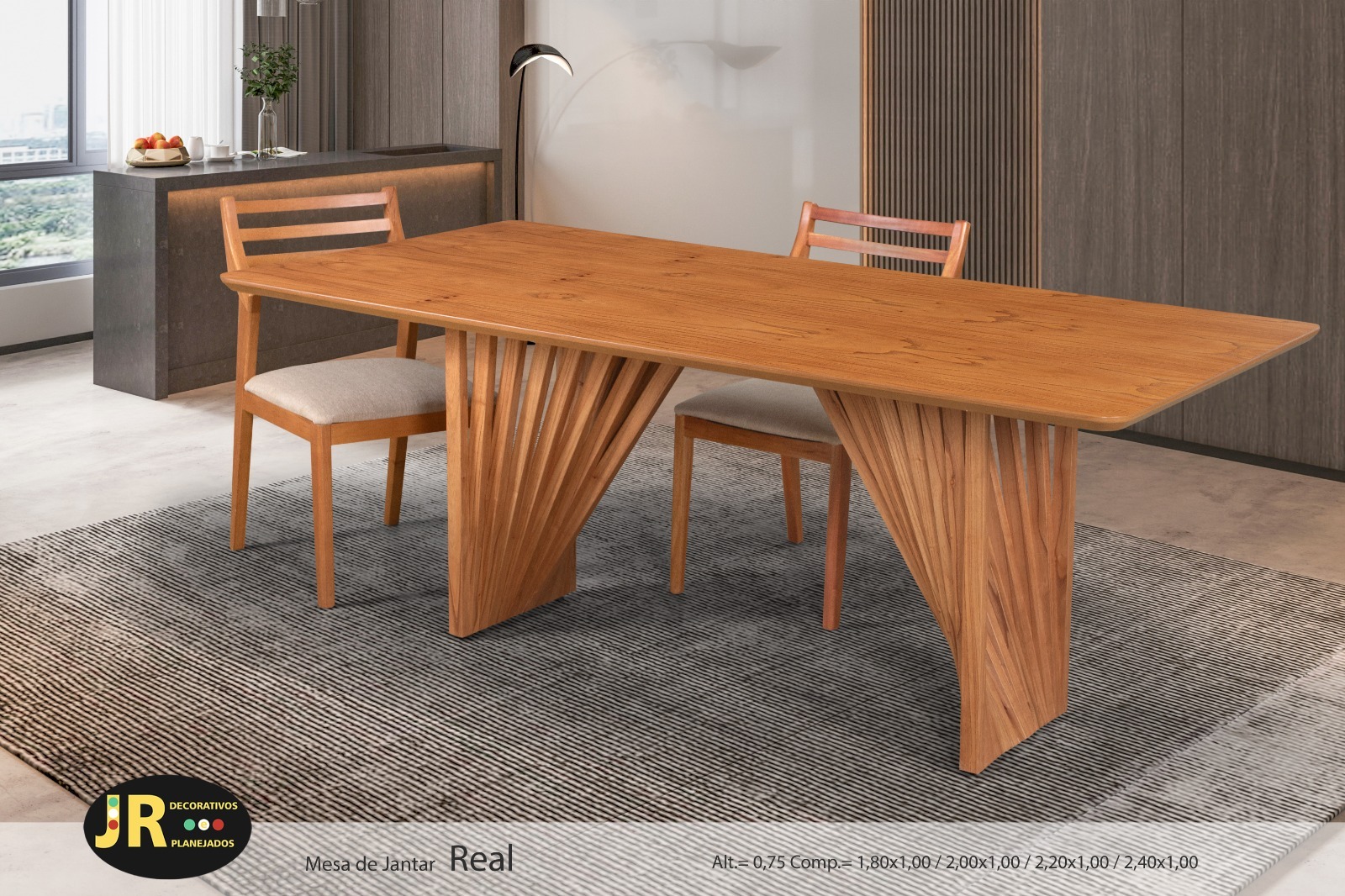 Mesa Real — mesa de jantar retangular em madeira maciça, fabricação própria JR Decorativos, Ubá MG
